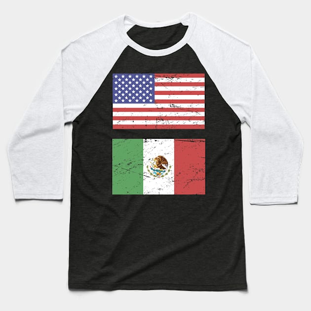 United States Flag & Mexico Flag Baseball T-Shirt by Wizardmode